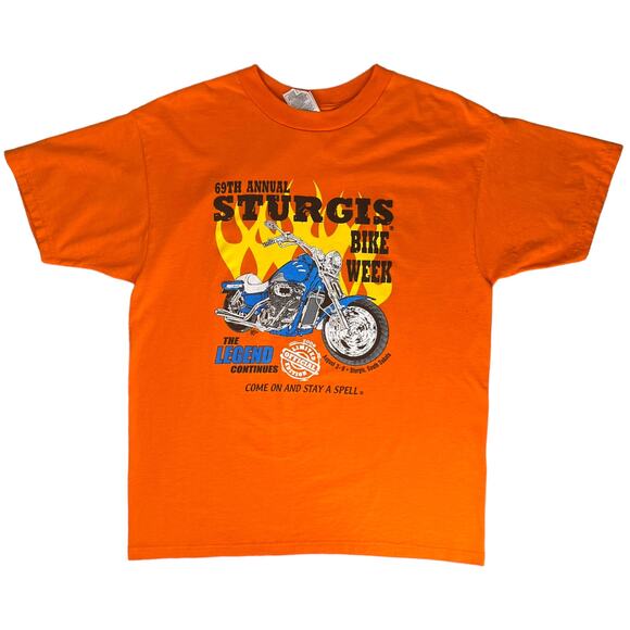 2009 Sturgis  69th Annual Bike Week Orange Graphic Tee Shirt Men's Size Large - Picture 1 of 5